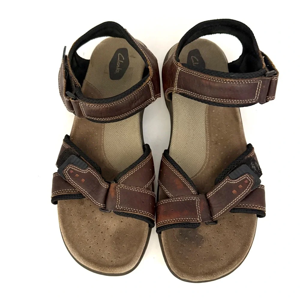 Clarks Mens Brown Leather Adjustable Strap‎ Sports Trail Sandals 14M 78705